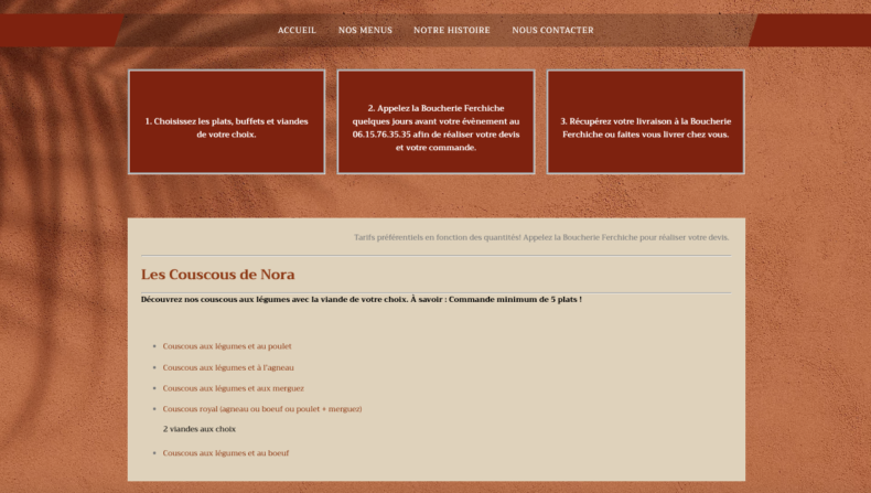Projet de création site web pour l'entreprise Les Plats de Nora Boucherie Ferchiche