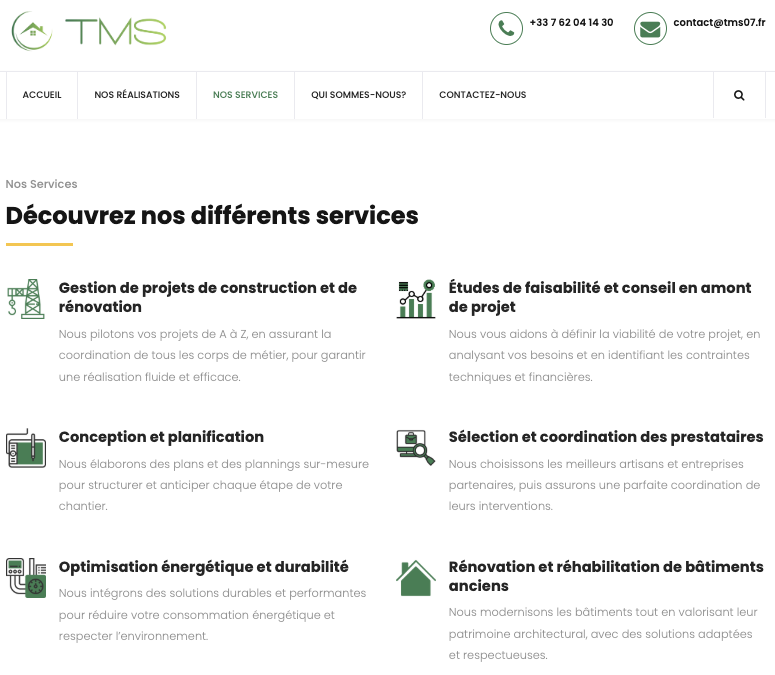 Projet de création site web pour l'entreprise TMS 07