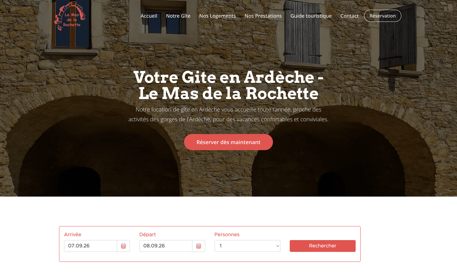 Le mas de la rochette - site internet avec moteur de réservation